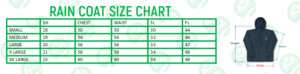 Rain Coat Size Chart