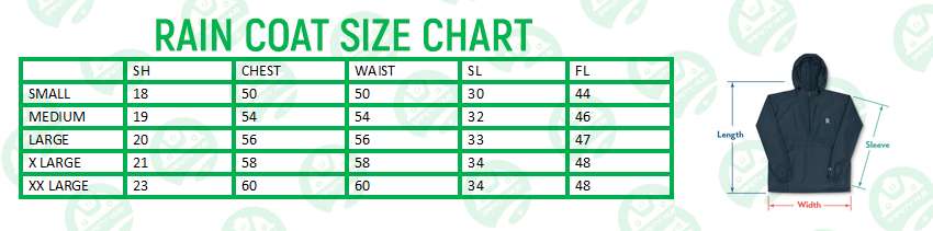 Rain Coat Size Chart