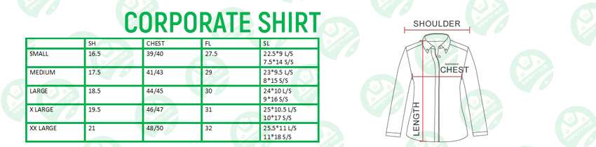 corporate shirts size chart