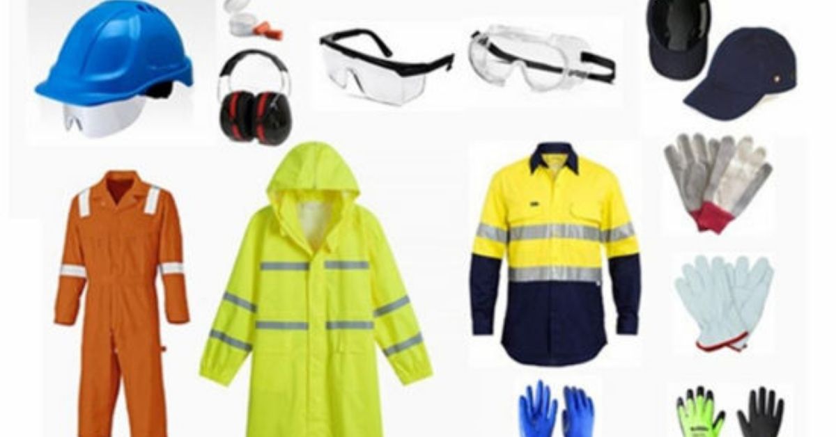 Premium Vector  Safety gear collection as worker equipment in construction  site outline set. individual protection clothing with hard hat, glasses,  vest and gloves wearing vector illustration. health precautions list