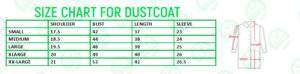 Dust Coat Size chart