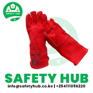 Red leather gloves for welders