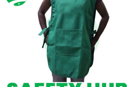 Green bib aprons with pockets
