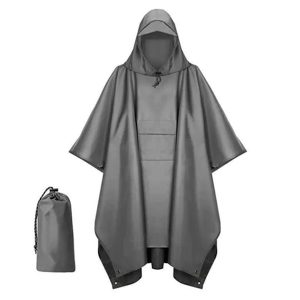 Grey Waterproof Poncho Raincoat